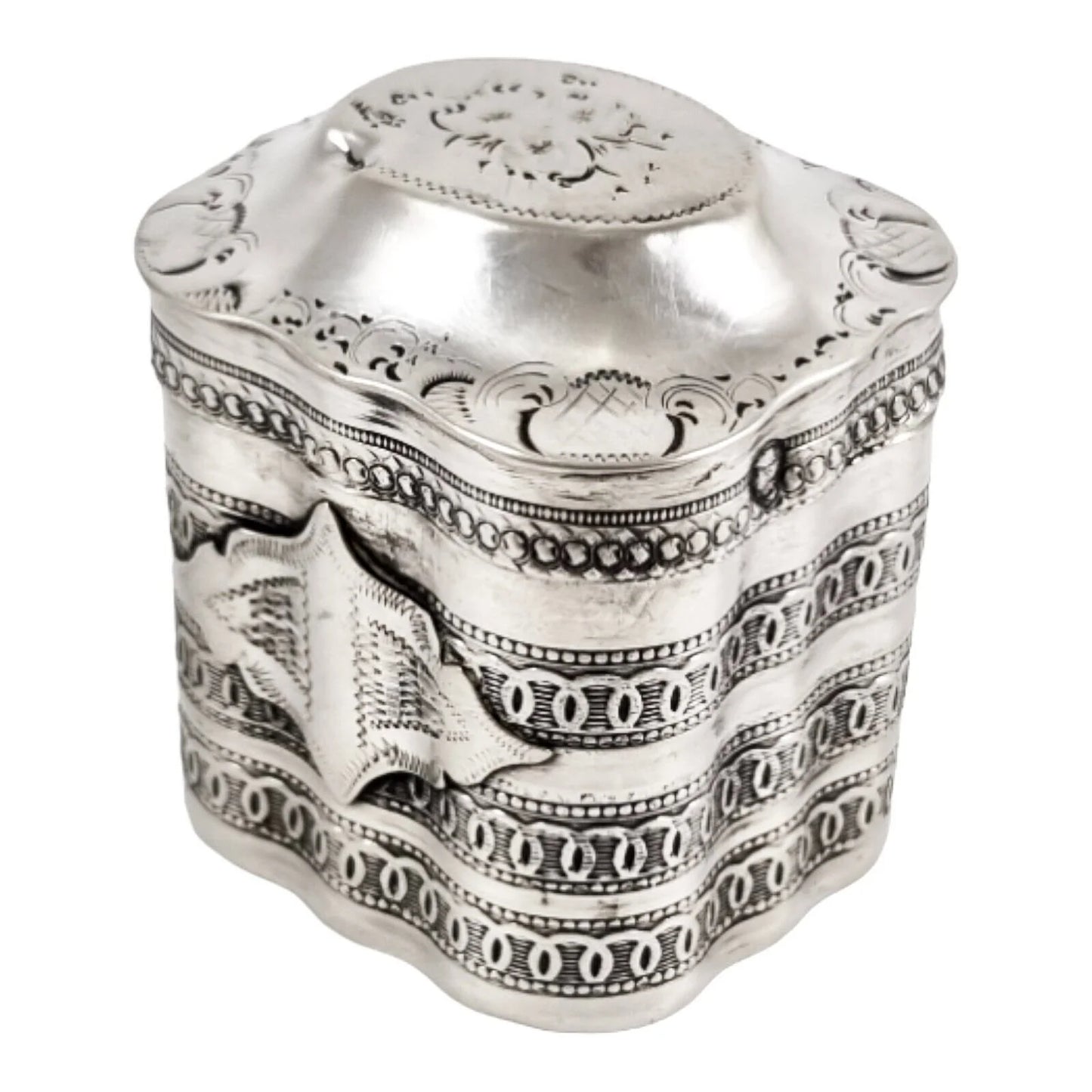 19th century Dutch silver snuff / scent peppermint box; Lodereindoosje vinaigrette 1858