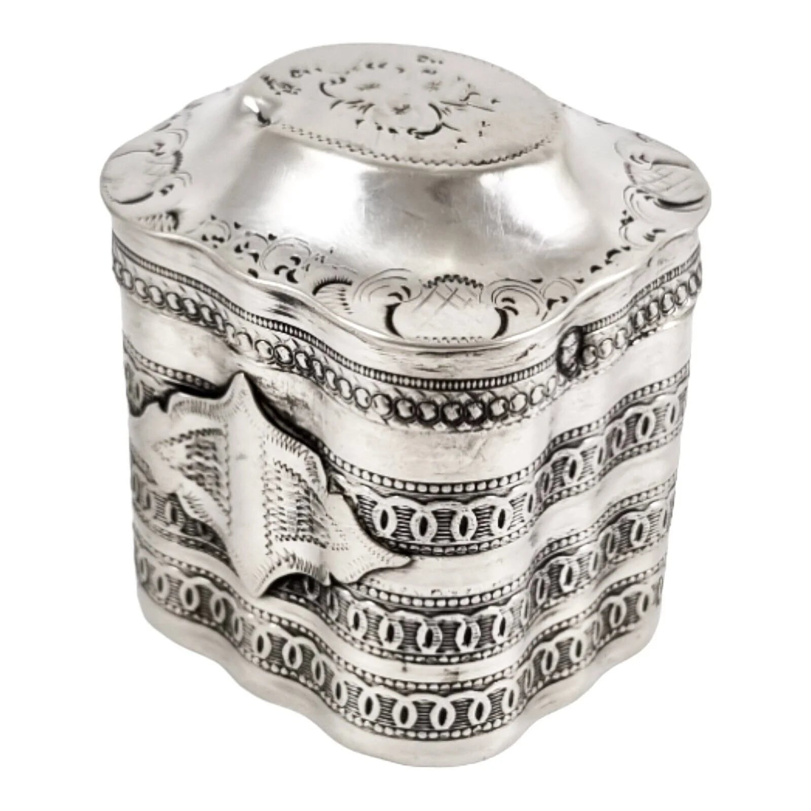 19th century Dutch silver snuff / scent peppermint box; Lodereindoosje vinaigrette 1858