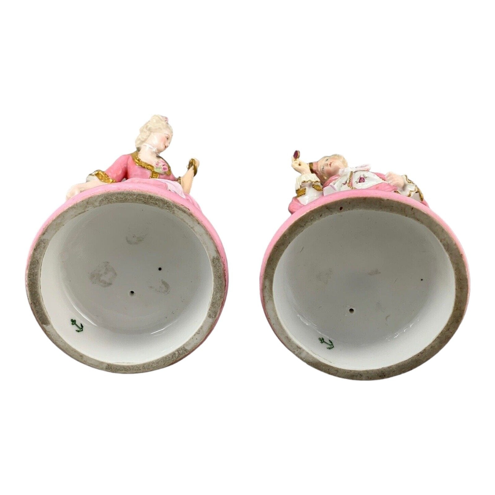 Vion & Baury Paris porcelain pair of 2 figurines of masquerade dancers in Rococo pink floral costumes