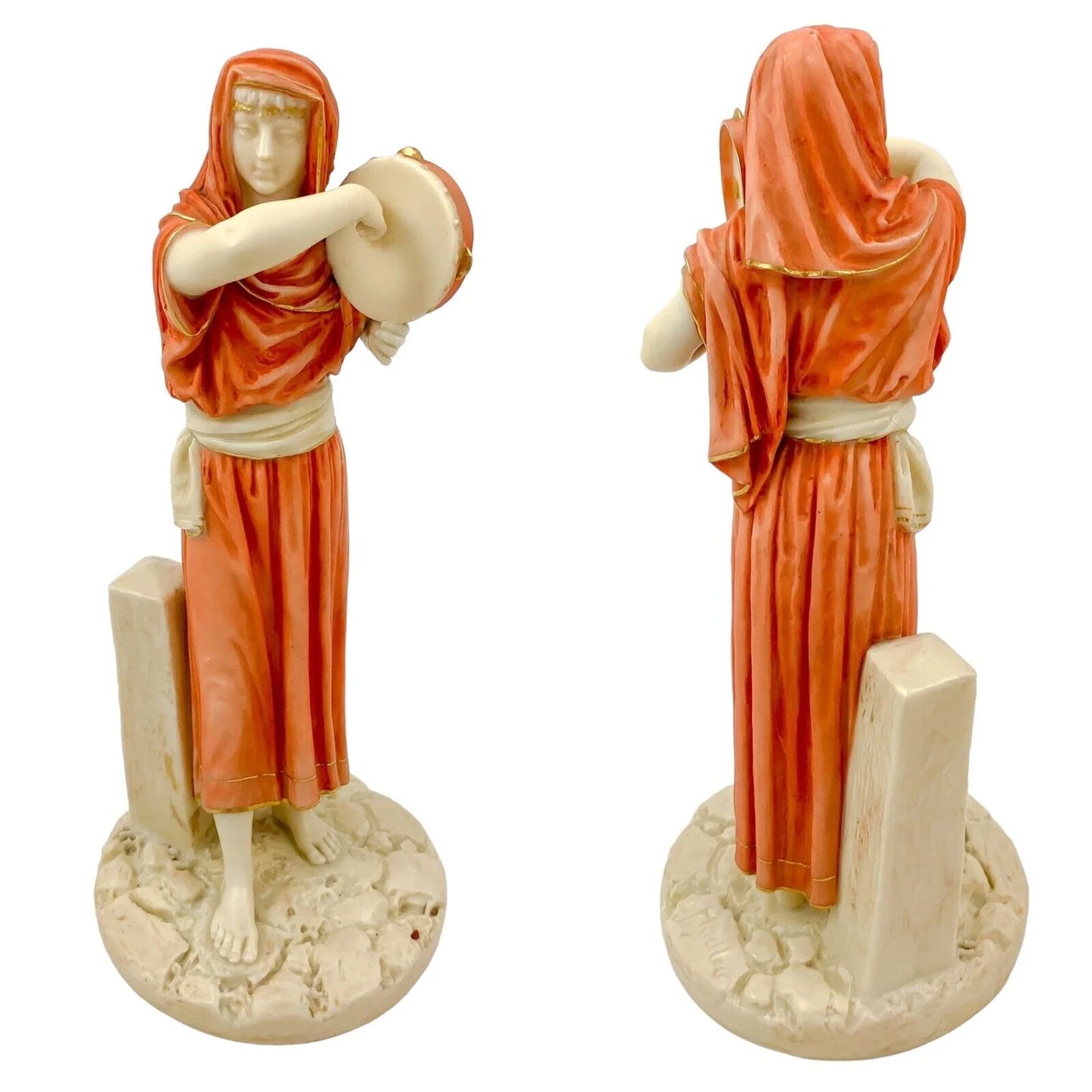 Pair of Victorian Royal Worcester (James Hadley) figurines of Egyptian musicians, model 1084