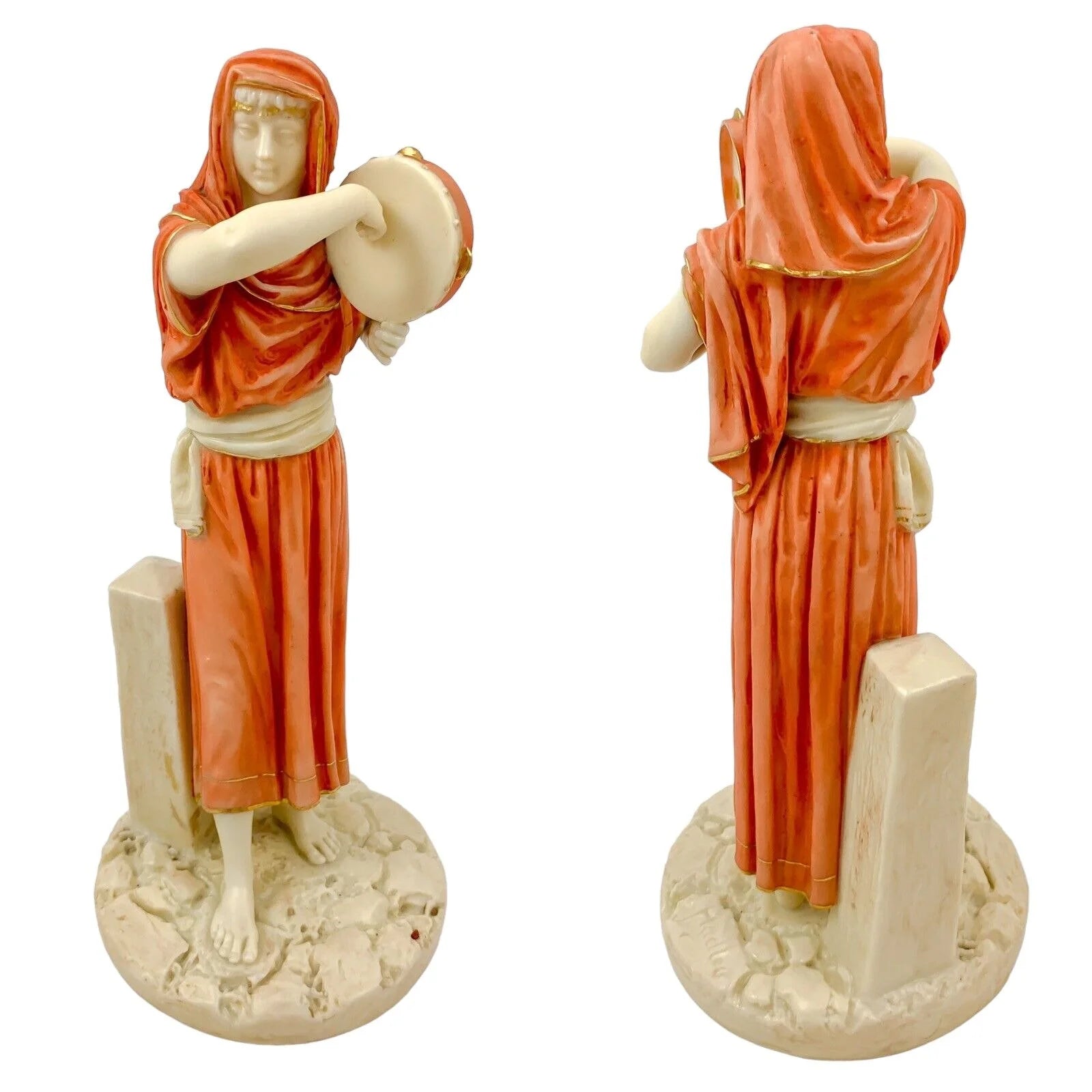 Pair of Victorian Royal Worcester (James Hadley) figurines of Egyptian musicians, model 1084