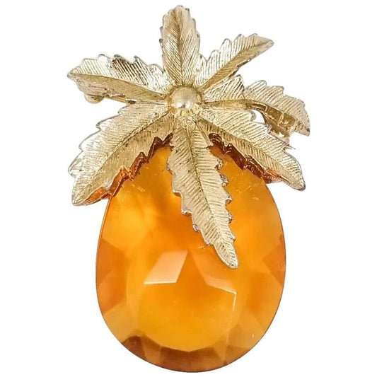 Vintage 1970's amber glass Sarah Coventry novelty pineapple brooch pendant