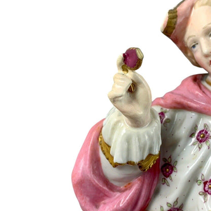 Vion & Baury Paris porcelain pair of 2 figurines of masquerade dancers in Rococo pink floral costumes