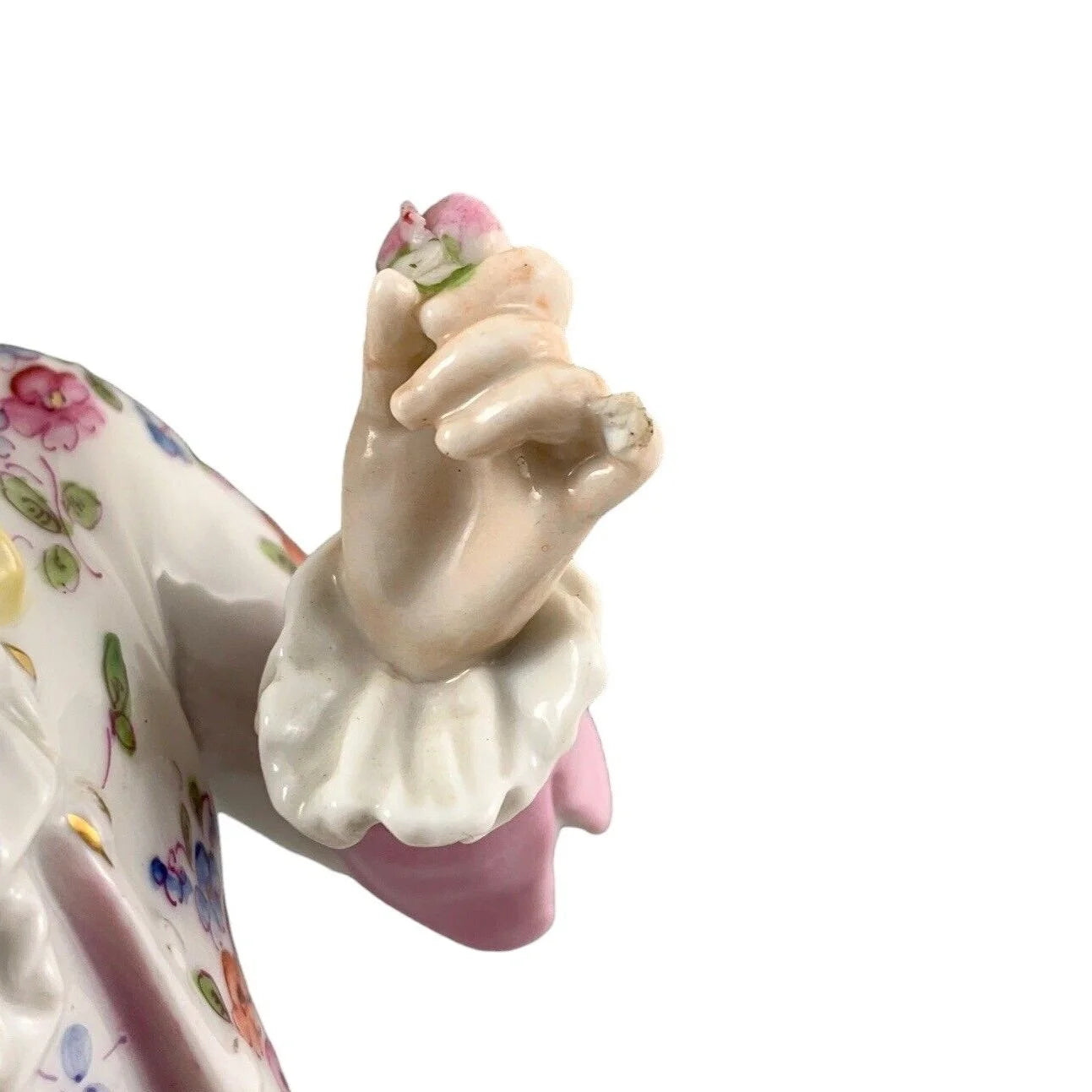 1830’s Meissen porcelain figurine of Regency dandy gentleman holding a tricorne and flowers