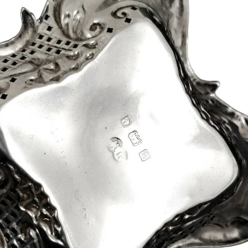 Sterling silver Art Nouveau pair of bonbon baskets of fluted square form
