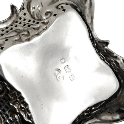 Sterling silver Art Nouveau pair of bonbon baskets of fluted square form