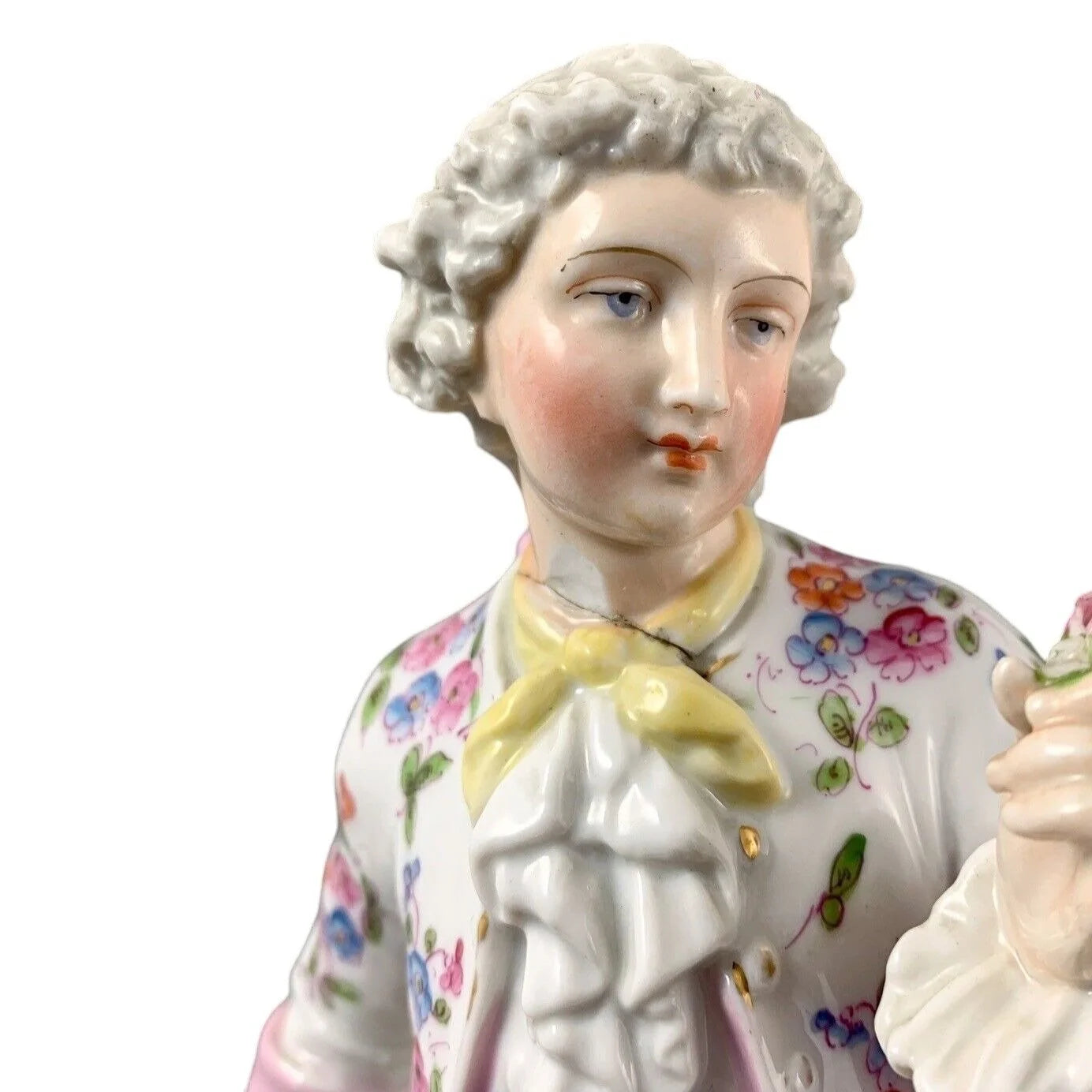 1830’s Meissen porcelain figurine of Regency dandy gentleman holding a tricorne and flowers