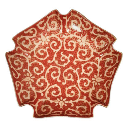 19th century Rauenstein Chinoiserie porcelain 5-sided bowl, red and gilt scrolls